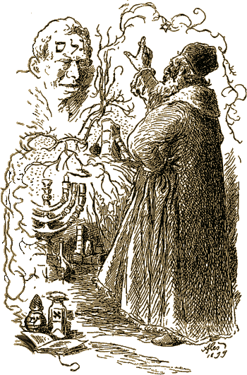 Rabi Löw tvoří golema (kresba Mikoláše Alše)